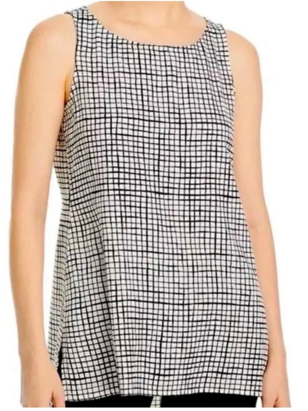 Eileen Fisher Black & White Grid Sleeveless Tank Top
